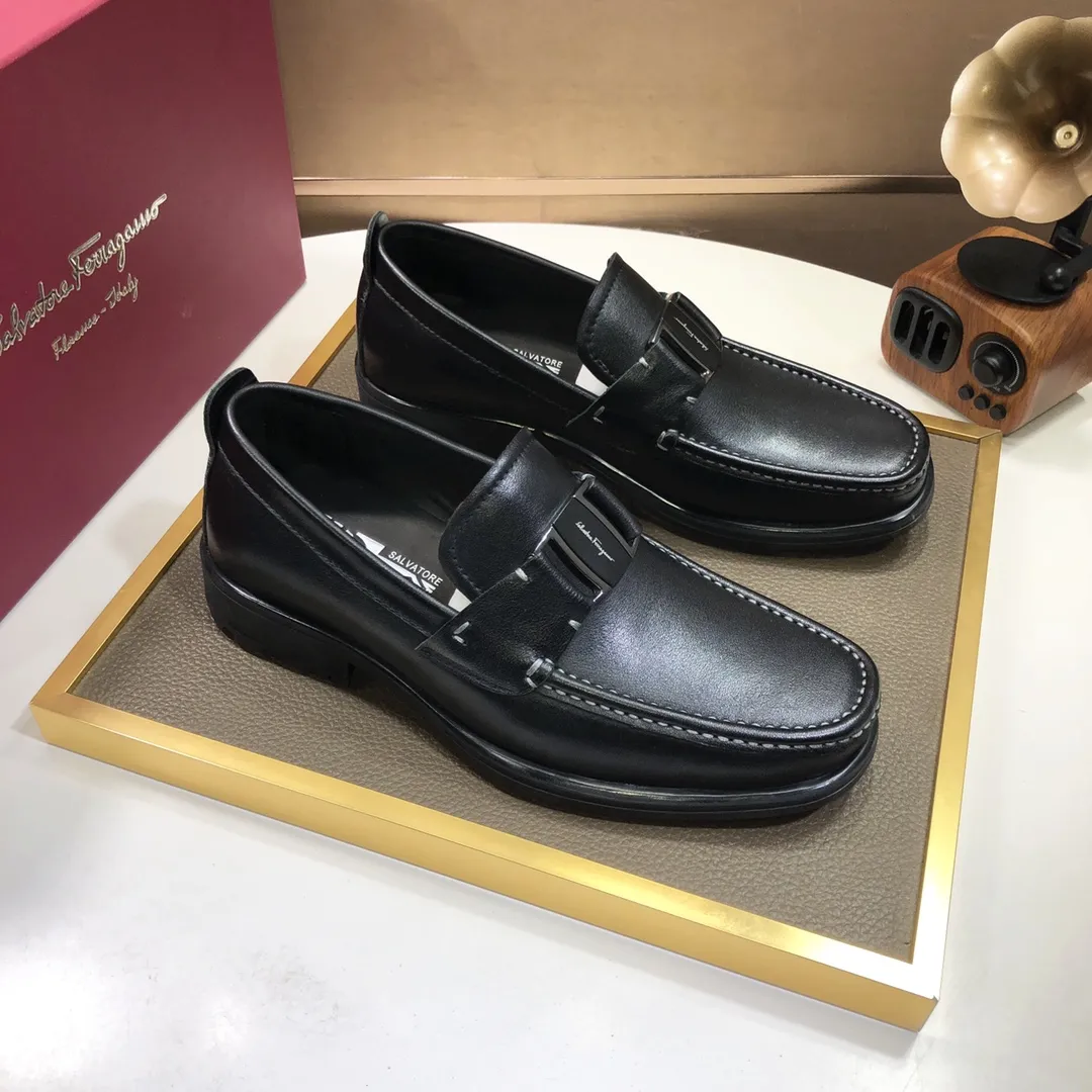 Men's shoes 💰500💰[Ferragamo/Ferragamo] The latest model in the counter. Original imported cowhide fabric + 🐂 water-dyed sheepskin lining + original luxury metal buckle + original combined outsole. Comparison without pressure 38--45 (45 is custom-made and cannot be returned or exchanged)